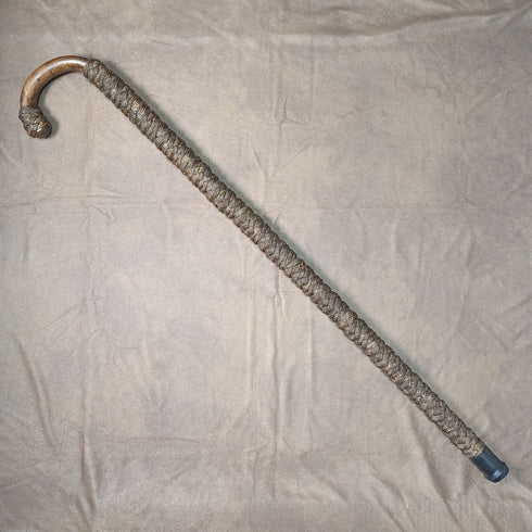 British Vintage Men's Cane, Hemp String Curved Handle, Extra Thick Brown Shaft, 90cm